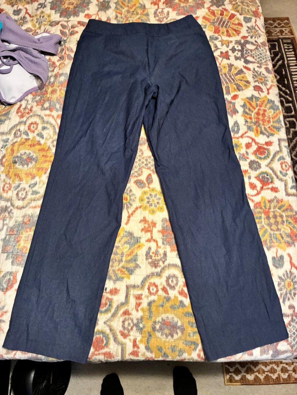 Time And Tru Women's Straight Leg Pull-On Mid-Rise Navy Blue Dress Pants Size 8 - Picture 2 of 4